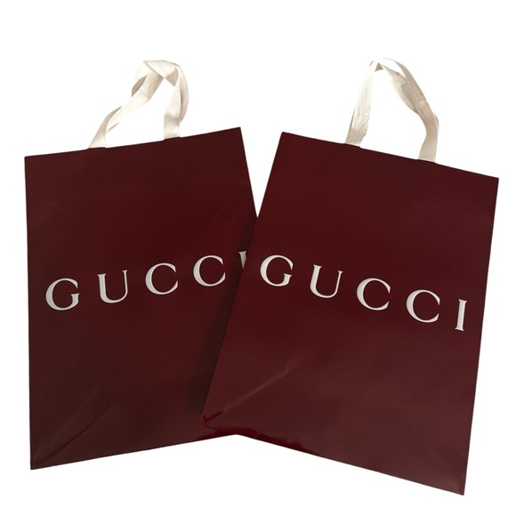Gucci Deep Red Shopping Bags with White Handles Bundle - Picture 1 of 8